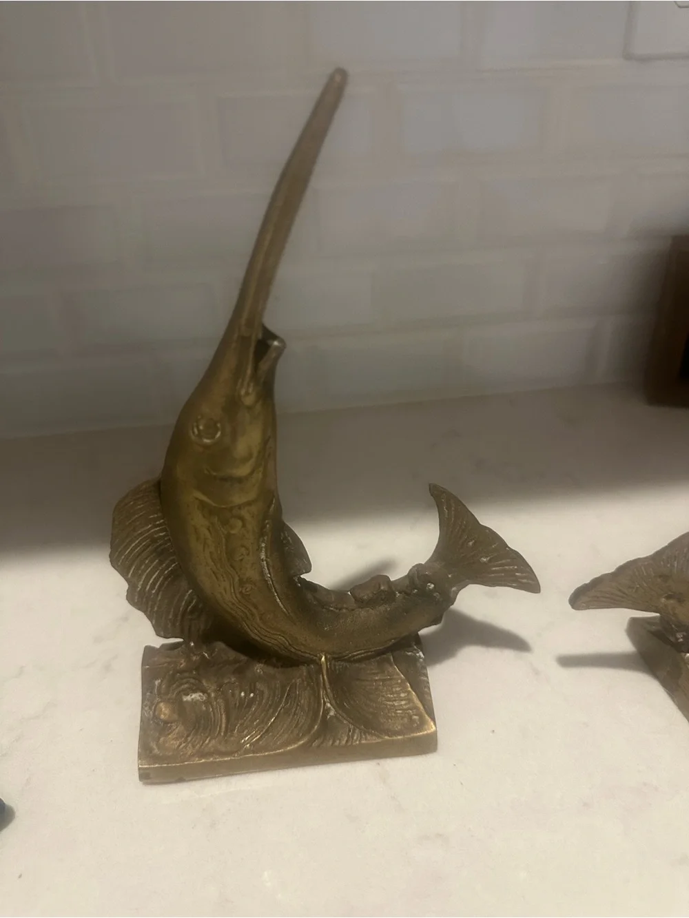 Brass Finish Swordfish Bookends - Decorative Home Wall Decor